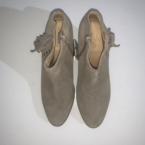 Vionic Boots Womens Size 9.5 Taupe Suede Faros Ankle Booties Fringe Zip Studded - Picture 5 of 9